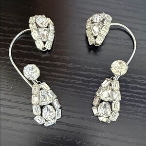 Vintage Eisenberg Over The Ear Cuff RhinestoneTeardrop Earrings